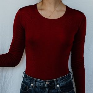 VINTAGE Ann Taylor Red Bodysuit Long Sleeve